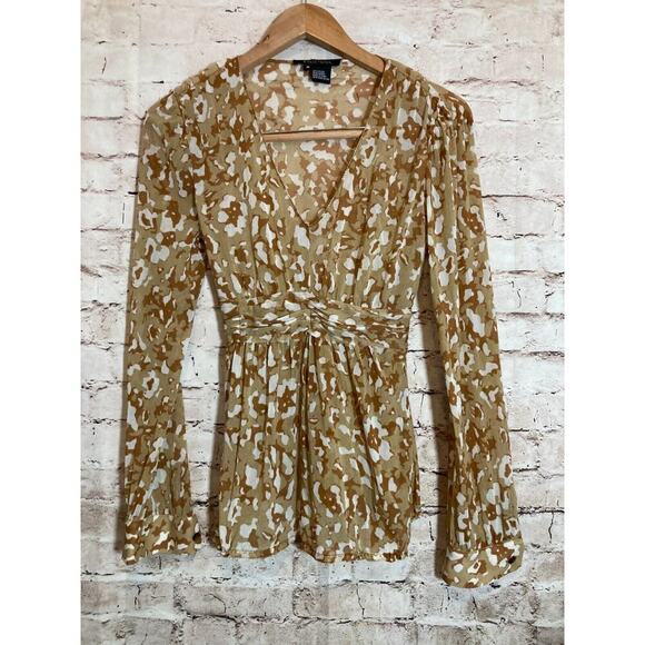 Etcetera Tops - Etcetera Top Womens Medium Beige Animal Print Mesh Leopard Boho Stretch Tie Back